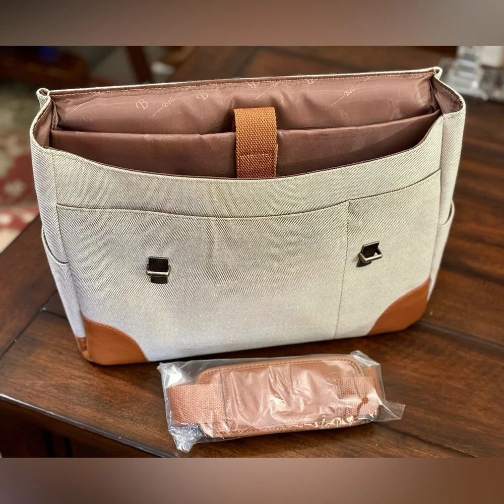 Bellino Russo Leather/Canvas Laptop Briefcase with Shoulder Strap (Company Logo)